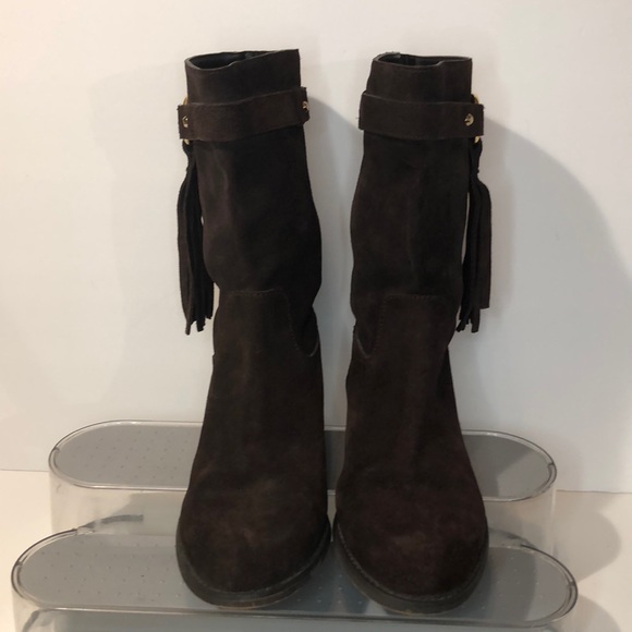 HP 🏆 Michael Kors Rhea Fringe Coffee Booties 8 - Picture 3 of 12